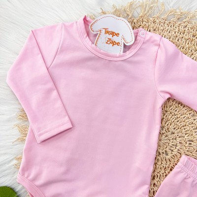 Conj. Body Manga Longa e Calça em Malha Térmica com Proteção UV50+- Rosa